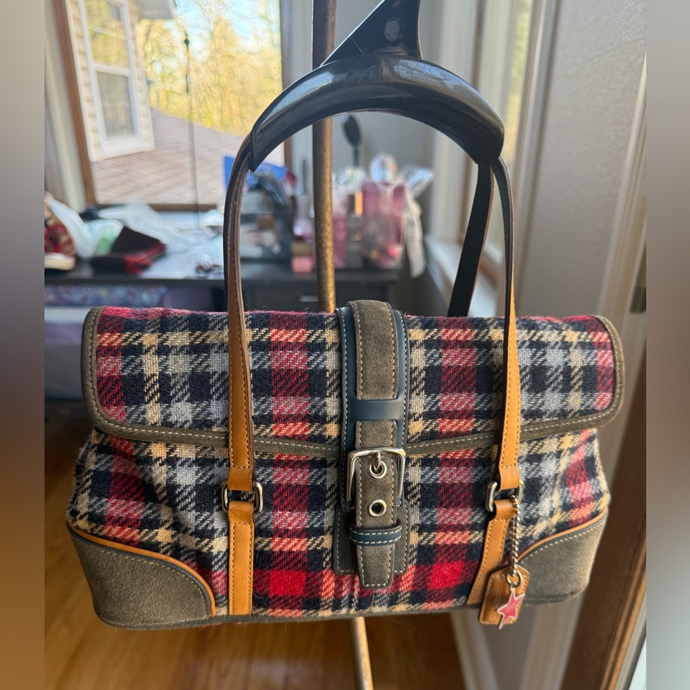 Coach‎ Vintage Plaid Wool Leather Satchel-vintage dust bag included